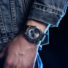 Men's Sports Chronograph Watch Sapphire Luxury Rose Gold Silver Black Silicone picture