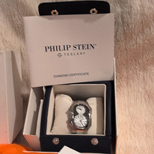 Philip Stein Teslar Quartz Analog SS Silver Case Black Leather Strap 30m Box picture