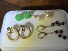 LOT SALE 4 PAIRS OF VINTAGE 1970s-80s 14k SOLID YELLOW GOLD EARRINGS 9.5g picture