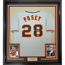 Framed Facsimile Autographed Buster Posey 35x39 Grey Jersey picture