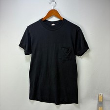 Vintage Sun Faded Blank Black Ringer Pocket t shirt Large picture