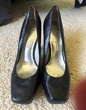 Jessica Simpson Women’s Black Leather Square Toe Slip-On Stiletto Pumps 8 picture