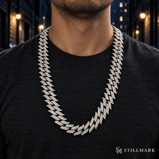 Men's Huge Spike Chain Iced Hip Hop Necklace Simulated CZ Silver Tone 30
