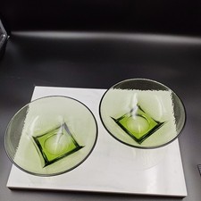 MCM Hazel Atlas Avocado Green Glass Bowl Set Of 2 Colony Square Base Pebblestone picture