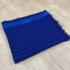 VTG KLM ROYAL AIRLINE DUTCH STRIPED FRINGE THROW ACRYLIC BLUE RED CABIN 64X52 picture