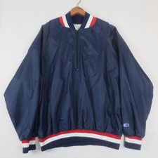 VTG Cliff Keen Athletic Jacket Mens XL Navy Nylon 1/4 Zip Retro Windbreaker USA picture