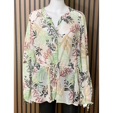 Chicos Women's Tropical Leaf Embroidered Sheer Tunic Top Size 2 US 12 Metallic picture