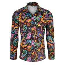 Men_s 70s disco shirt Paisley 1970s casual top retro floral long sleeved butt picture