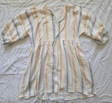 Sundry Striped Cotton Gauze Blouson Sleeve Babydoll Mini Dress Large picture