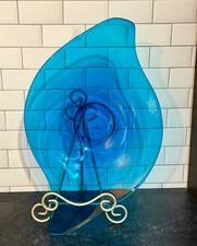 19” Viking Glass EPIC BLUENIQUE Platter Freeform Atomic Oblong Console Bowl Blue picture