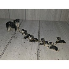 Vintage Sonsco Mama Bear 6 Cubs On Chain Japan Black Bear Family Figurines00 picture