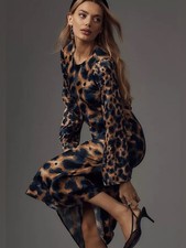Anthropologie Conditions Apply Leopard Print Midi Dress XS NWOT picture