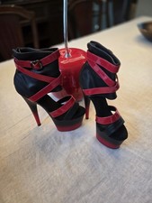 Pleaser Black/Red Patent Faux Leather Platform Open Toe Ankle Strap Buckle US 7 picture