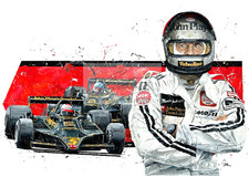 1978 MARIO ANDRETTI SIGNED Giclee lithograph art 24 x 34 in.race car F1 Indy 500 picture