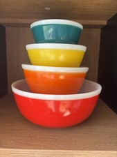 Vintage JAJ Pyrex Rainbow Bowls Red Yellow Orange Turquoise  picture