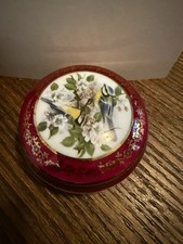 Vintage Limoges France Duchez Porcelain Round Trinket Box Bird Motif 24K gold tr picture