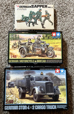 1/48 Scale German WWII Sappers Lot Truck, Recon Motorcycle & Figs Model Kits NIB picture