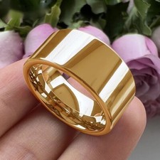 10/12MM Gold Color Wide Glossy Shiny Tungsten Carbide Ring Band Men Women Ring picture
