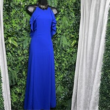 Lulus Dress Women Medium Royal Blue Halter Ruffle Sleeves Formal Gown Maxi  2667 picture