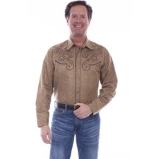 Scully® Men's Tan Floral Embroidery Western Snap Up Shirt P-634-TAN picture