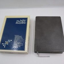 The NIV Study Bible Gray Top Grain Genuine Leather Zondervan Red Letter 81100 picture