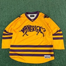 Vintage MSU Minnesota State Mavericks Hockey Jersey Lunch Bucket Gold Purple M picture