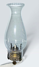 Antique Scovill Queen Anne No. 1 Oil Lamp Hardware w/ Glass Pie Crust Chimney picture