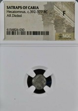 Satraps of Caria Hecatomnus, c.392-377 BC. Silver Diobol . Bull Head . NGC F picture