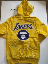 AAPE by A Bathing Ape x Mitchell & Ness LA Lakers Yellow Camo Hoodie Size S NWT picture