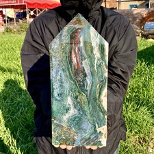 7.02LB Natural green moss agate quartz obelisk crystal aura healing energy picture
