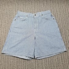 Vtg CHIC High Waist Striped Denim Jean Shorts - 18 Blue White Retro Mom picture