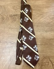 Vintage Christian Dior Monsieur Polyester Tie Brown Blue Floral Diagonal Stripe picture