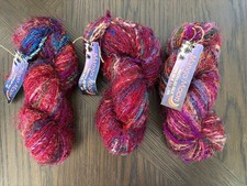 3 hanks MANGO MOON 100% recycled SILK YARN jewel tones NEPAL  175 GR. picture