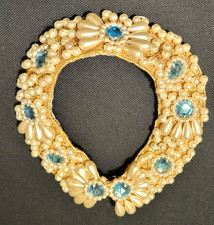 Vintage Sir James California Beaded Collar Necklace – Faux Pearl & Blue Rhinesto picture