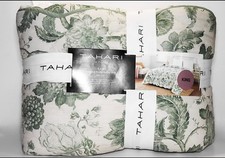 New Tahari Home King Green and White Cotton Printed Scallop Quilt Floral 106x92” picture