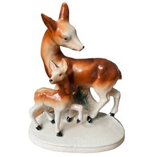 Vintage Hand Painted Doe Fawn Deer Figurine Brown Tan Gloss Glaze Made in Japan picture