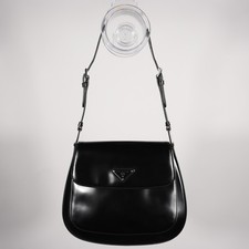 * Prada Spazzolato Medium Cleo Flap Brushed Black Leather Shoulder Bag 1BD303 picture