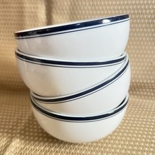 Dansk Bistro Christianshavn Blue Stripe Rim Fruit Cereal Bowls 4 7/8” (Set of 4) picture