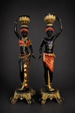 Pair Vintage Blackamoor Bronze Polychrome Figural Sculptures 30.5” European picture