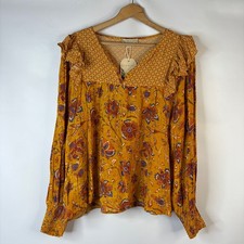 Farmers Market Blouse Women XL Spice Berry Ruffle Long Sleeve Boho Peasant picture