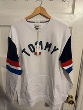 Tommy Hilfiger Jeans White Pullover Crewneck Sweatshirt White Red Blue New picture