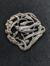 Vintage Jalaine Sterling Silver Art Nouveau Brooch / Pendant  Sparrow, Butterfly picture