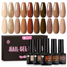 Brown Gel Nail Polish Set, 10 Colors Fall Winter Nude Brown Orange picture