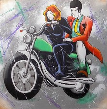 Lupin Stylized IIIcm 100x100 Picture with Margot Fujiko on Modern Pop Art Motorcycle picture