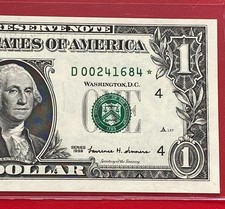 1999 STAR NOTE $1 DOLLAR BILL ( CLEVELAND D ) SCARCE - UNCIRCULATED picture