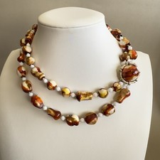 VTG Multi Strand Faux Amber Bead Necklace Haskell Style Butterscotch Box Clasp picture
