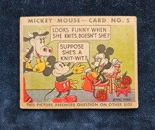 Vintage 1935 Mickey Mouse Bubble Gum  Card No. 5 Looks Funny When She Knits picture