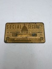 Vintage Brass Social Security Card Expired Name Plate Engraved ID 1930s picture