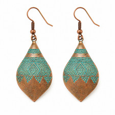 Turquoise Patina Copper Tone Dangle Earrings for Women Boho Tribal Western Gift picture