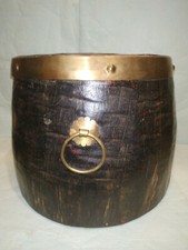 ANTIQUE SOUTH INDIAN ETHNIC BRASS AND ROSE WOOD GRAIN RICE MEASURE POT KERALA#3 picture